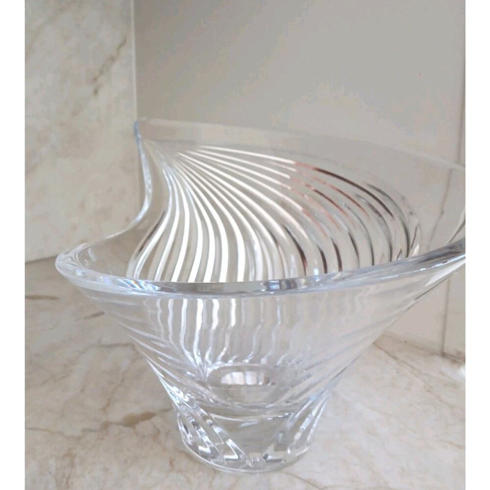 Vintage Mikasa Assymetrical Large Cut Crystal Bowl Swirl Aurora Pattern 8"x10"